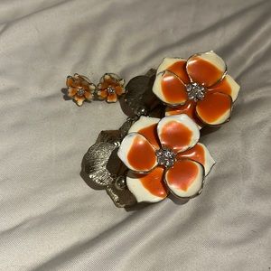 Orange cream crystal flower jewelry set